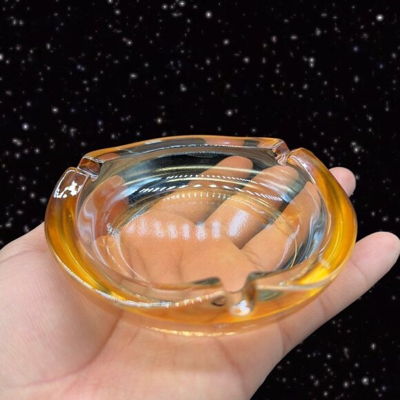 Mid Century Light Amber Art Glass Ashtray MCM Cigar Glass Tray 4.25”Wide - Picture 2 of 9